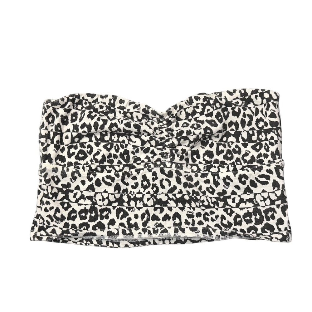 PINK Victoria's Secret Leopard Print Bandeau Tube Top Strapless Black White Y2K